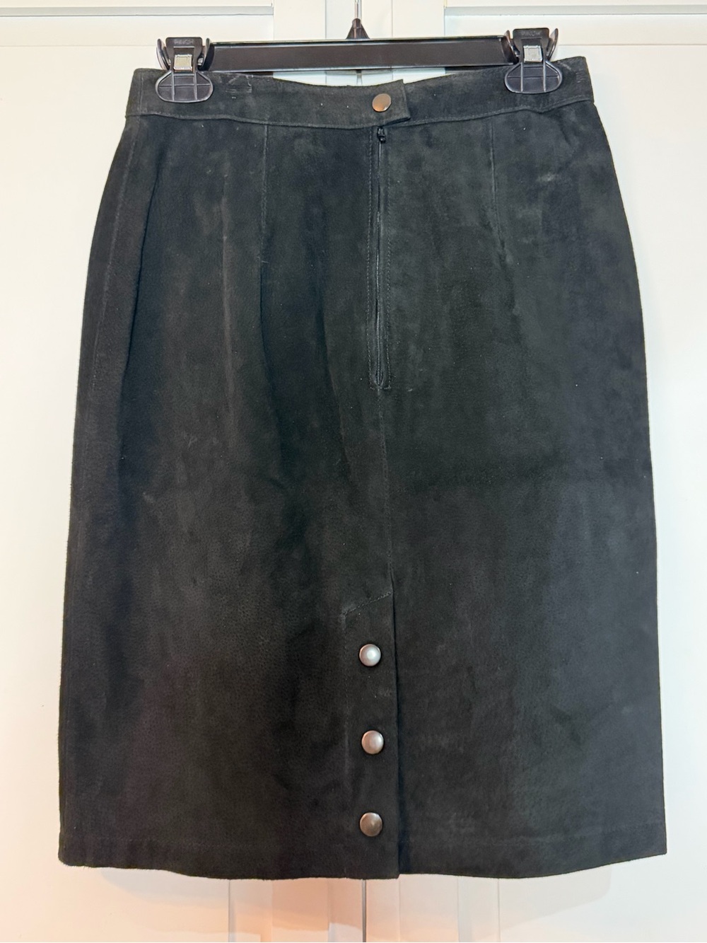 Black Suede Button-Front Pencil Skirt